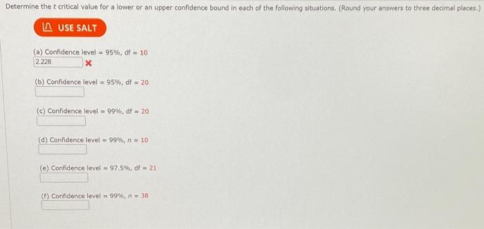 Solved Determine the t critical value for a two-sided | Chegg.com