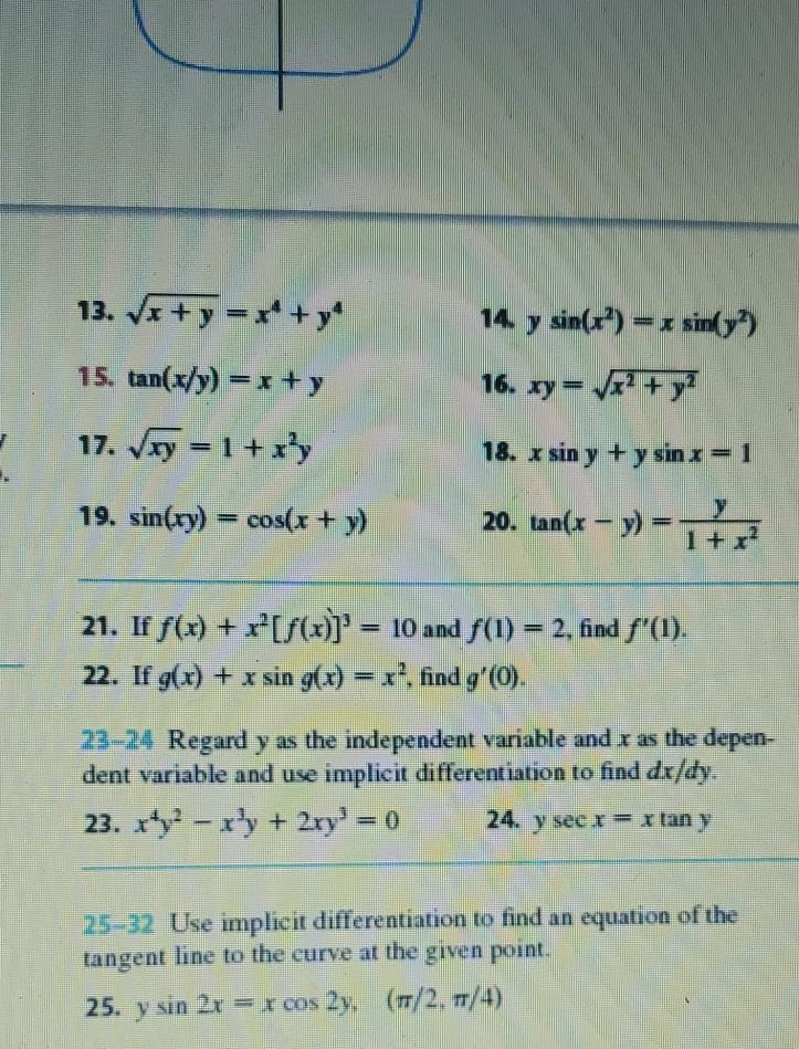 Solved 13 Vi Y Y 14 Y Sin X Sin Y 15 Tan X Y Chegg Com