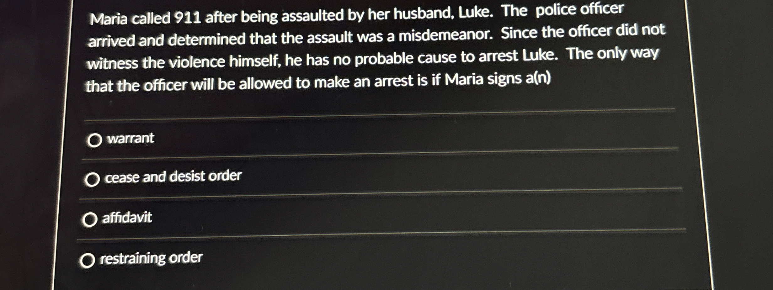 Solved Maria called 911 ﻿after being assaulted by her | Chegg.com