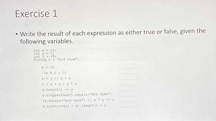 Solved Exercise 1 • Write the result of each expression as | Chegg.com