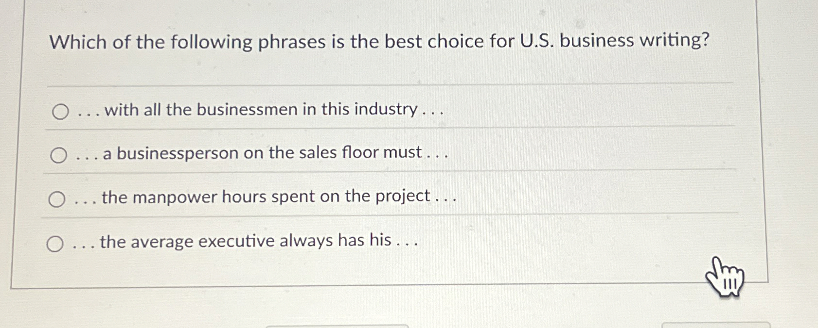 Solved Which of the following phrases is the best choice for | Chegg.com