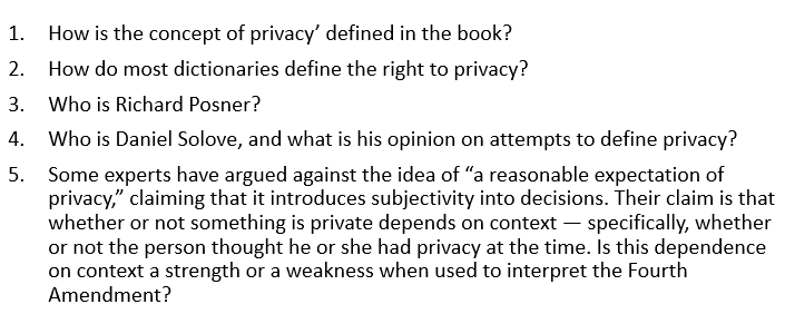 Solved 1. How is the concept of privacy defined in the book? | Chegg.com