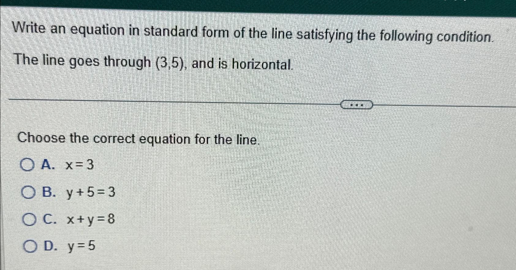Solved Write an equation in standard form of the line | Chegg.com