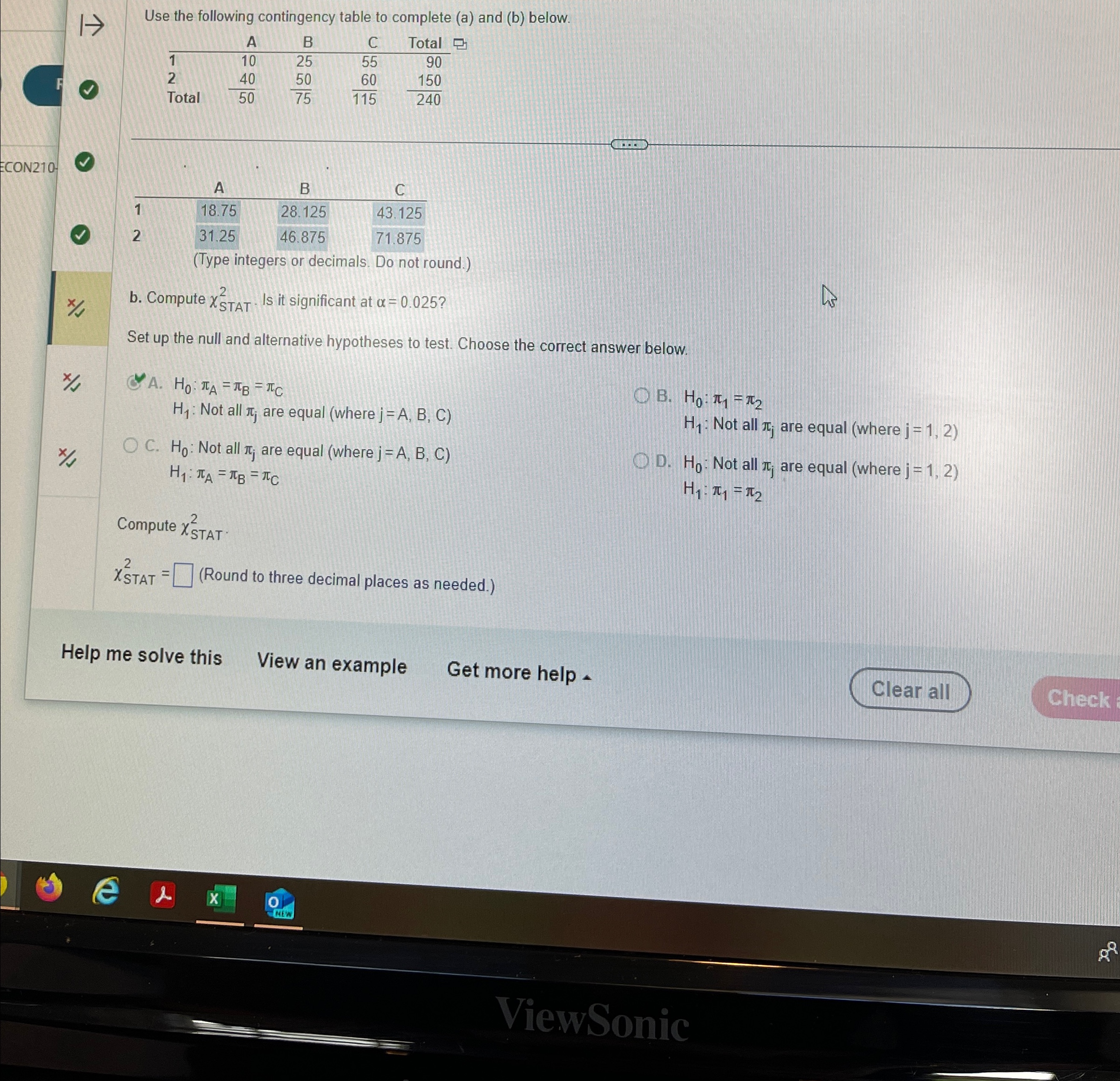 Solved |→|Use the following contingency table to complete | Chegg.com