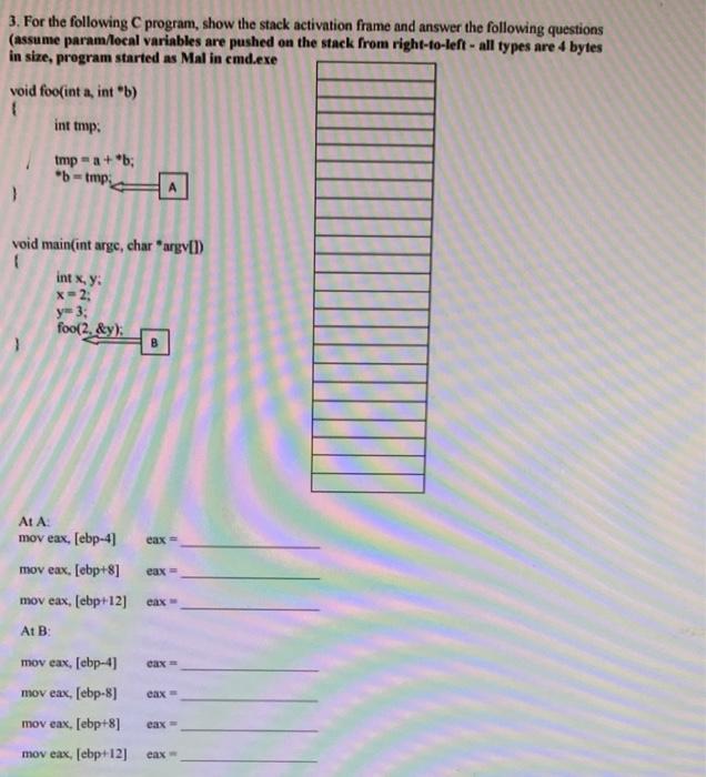 Solved 3. For the following program, show the stack | Chegg.com