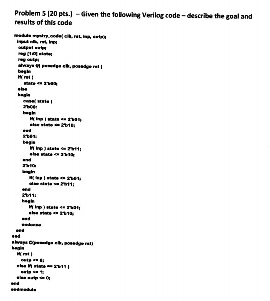 Solved Problem 5 (20 Pts.) - Given The Following Verilog | Chegg.com