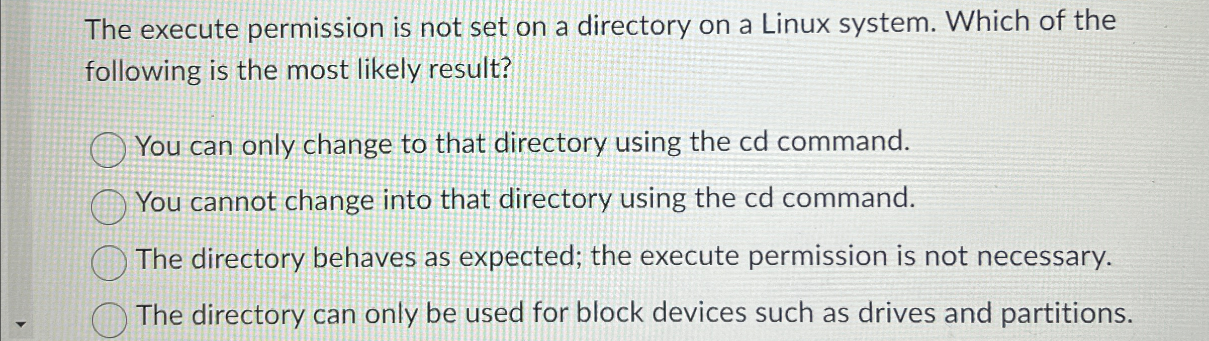 Solved The execute permission is not set on a directory on a | Chegg.com