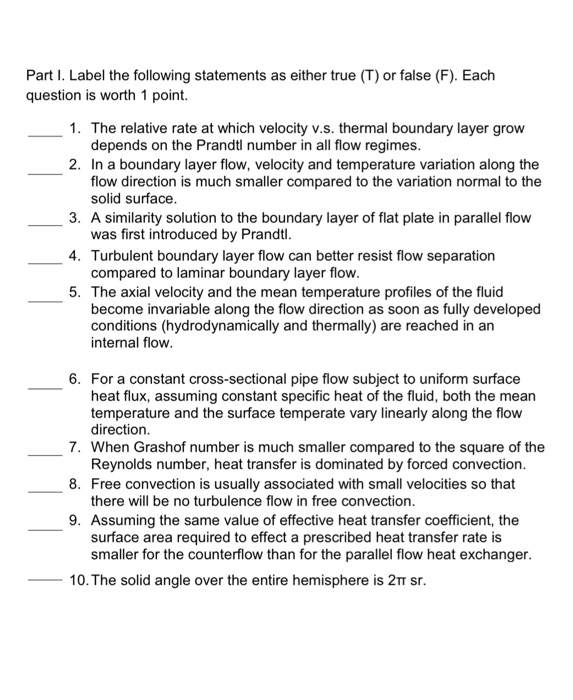 Solved Part I. Label the following statements as either true | Chegg.com
