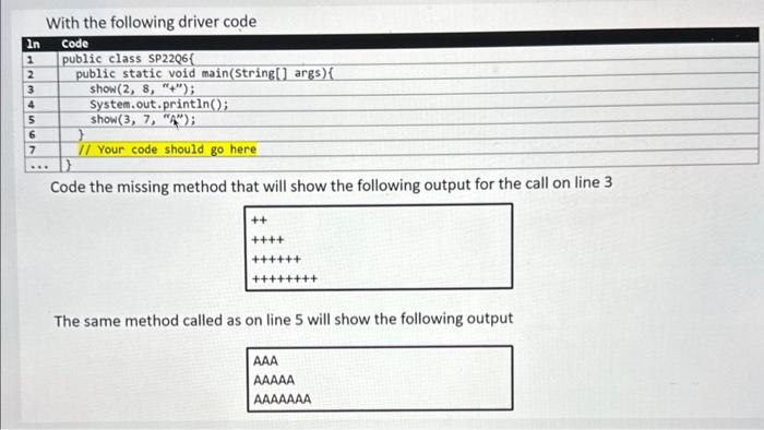 Solved With the following driver code Code the missing | Chegg.com