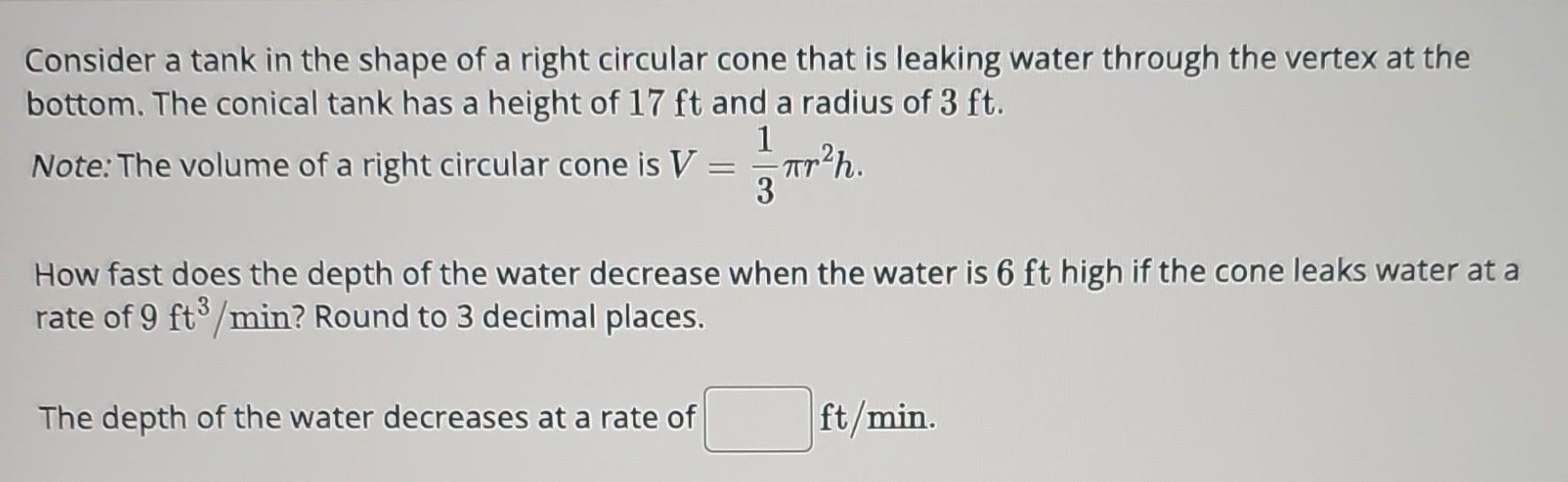 Solved Consider a tank in the shape of a right circular cone | Chegg.com