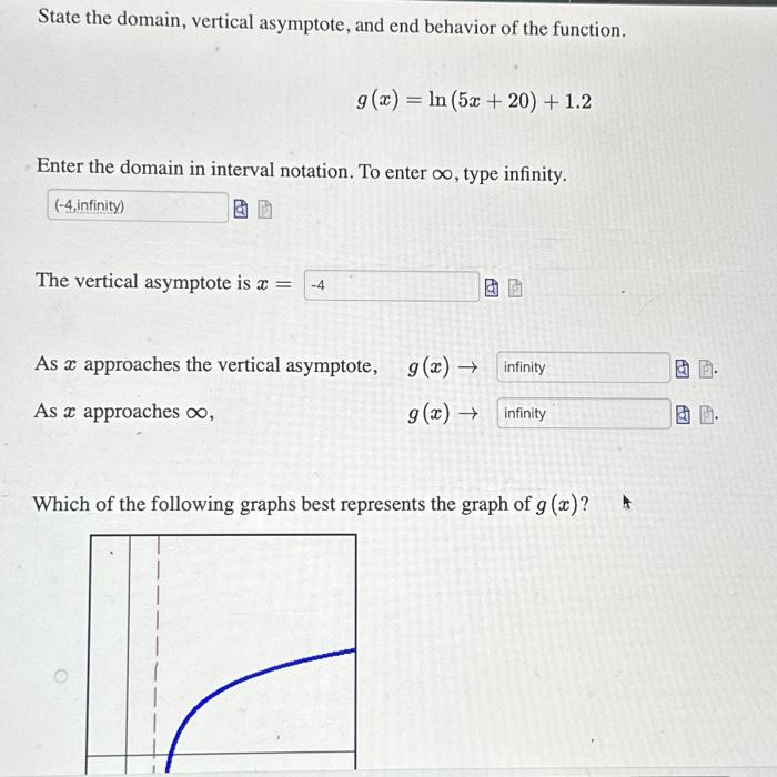 Solved State The Domain Vertical Asymptote And End