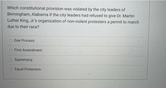 Solved Which constitutional provision was violated by the | Chegg.com