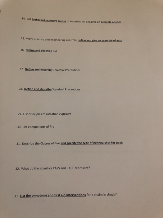 Solved 24. List biohazard exposure routes of transmission