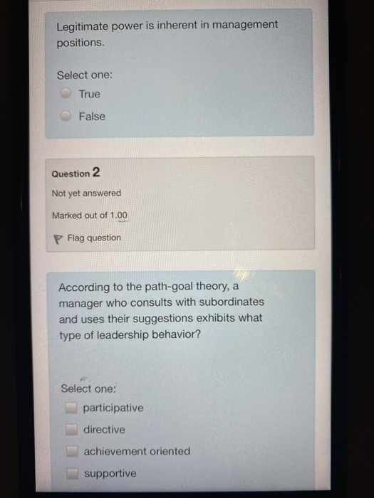 Solved Legitimate Power Is Inherent In Management Positions Chegg
