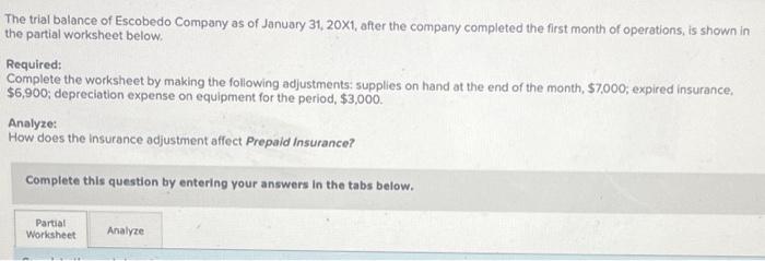 Solved The trial balance of Escobedo Company as of January | Chegg.com