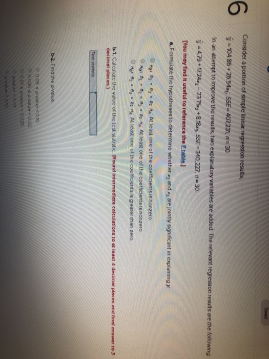 Solved Seved Consider a portion of simple linear regression | Chegg.com
