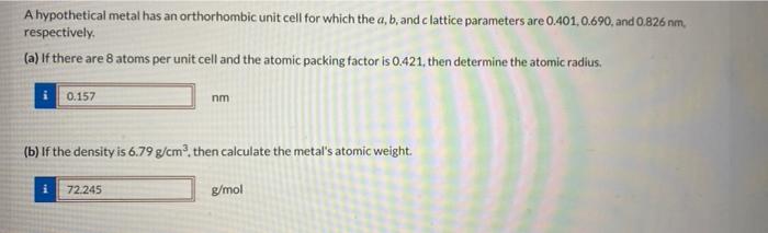 Solved A hypothetical metal has an orthorhombic unit cell | Chegg.com