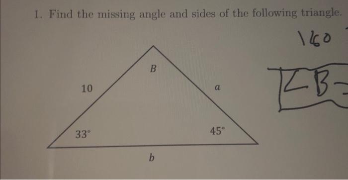 how to find a missing angle of a triangle with three sides