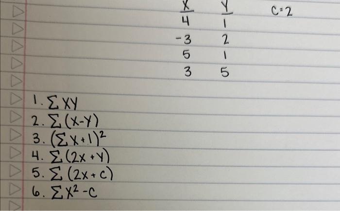 Solved (∑x+1)2∑(2x+y)∑(2x+c)∑x2−c | Chegg.com