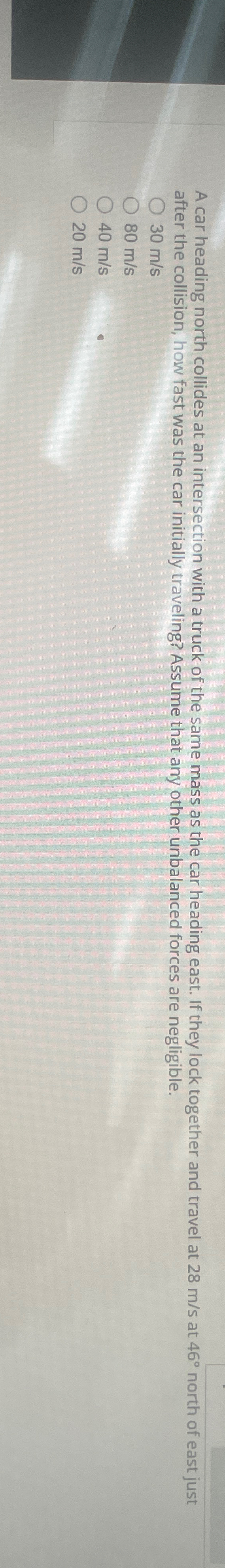 Solved A car heading north collides at an intersection with