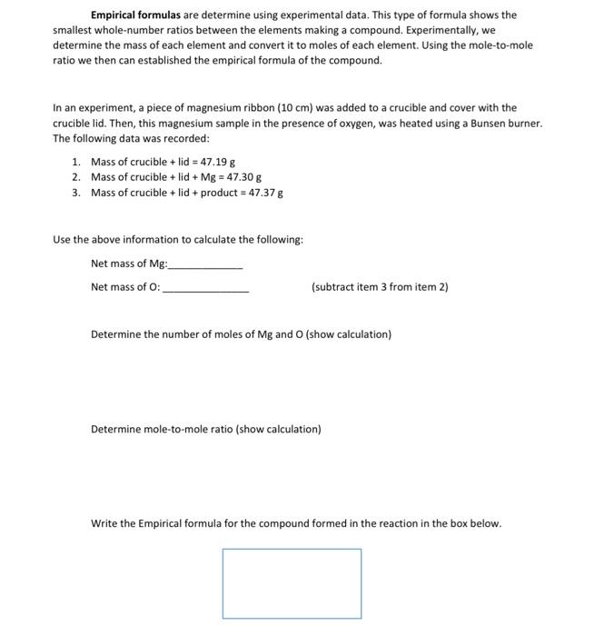 empirical formula from experimental data