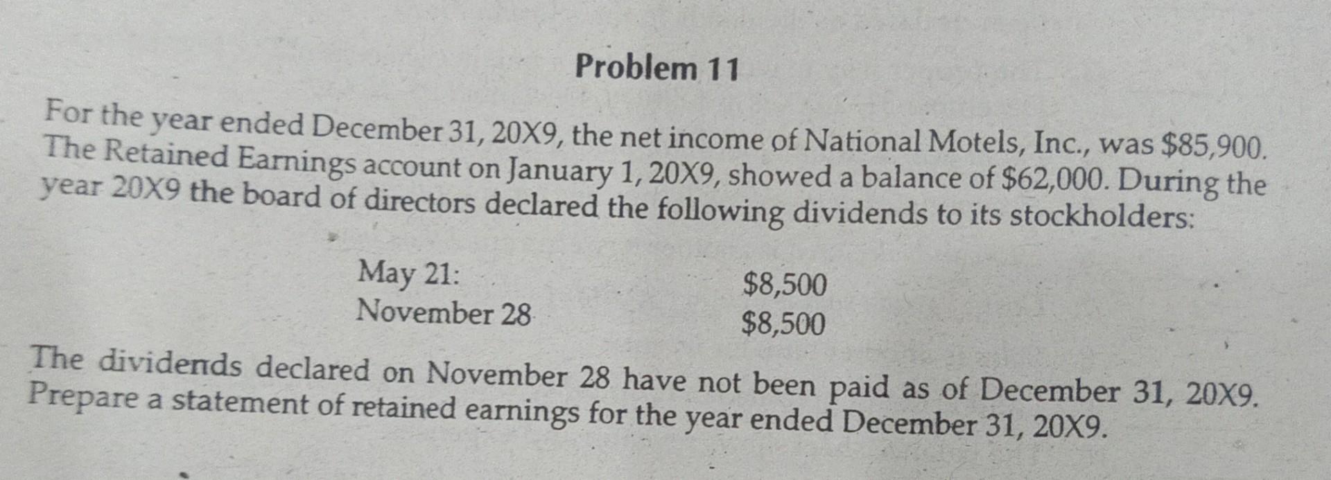 Solved Problem 11 For The Year Ended December 31, 20X9, The | Chegg.com