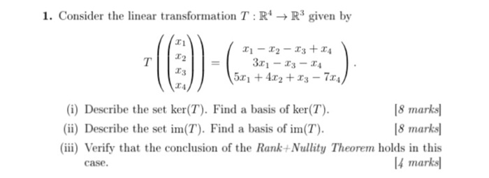 Solved 1 Consider The Linear Transformation T R → R3 Given