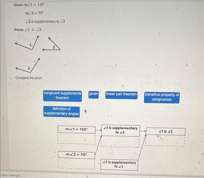 Solved Given: m∠1=110∘ m∠2=70∘ ∠2 is supplementary to ∠3 | Chegg.com
