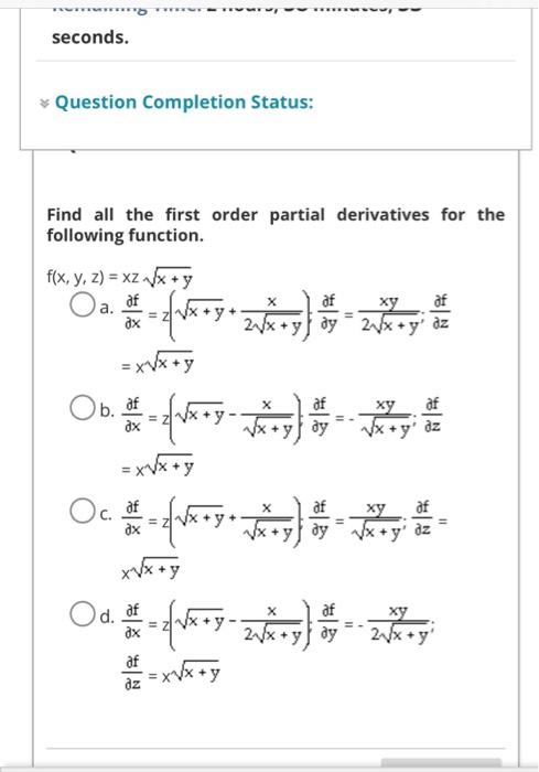 Solved Find All The First Order Partial Derivatives For The | Chegg.com