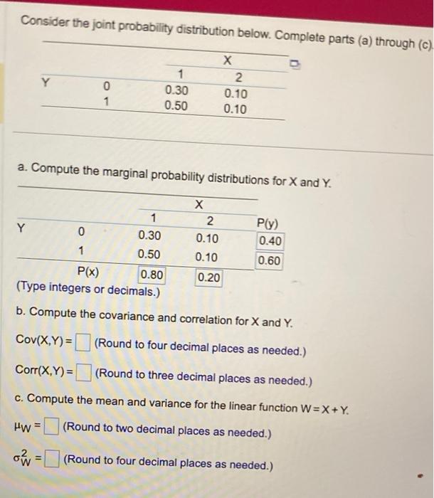 Solved Consider the joint probability distribution below. | Chegg.com