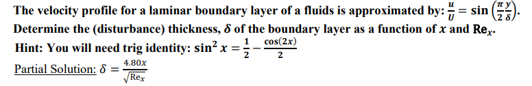 The velocity profile for a laminar boundary layer of | Chegg.com