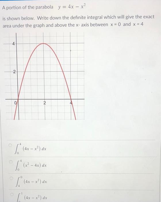 Solved A Portion Of The Parabola Y 4x X2 Is Shown Below Chegg Com