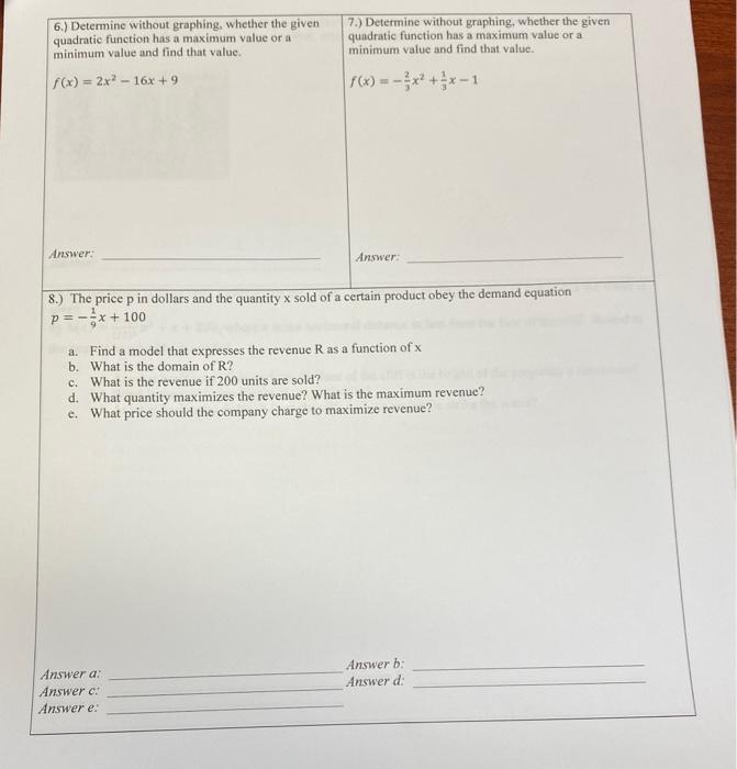 Solved 6.) Determine without graphing, whether the given | Chegg.com
