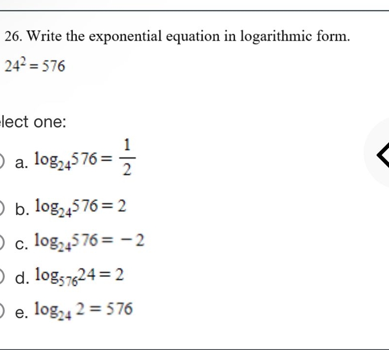 Solved Write the exponential equation in logarithmic | Chegg.com
