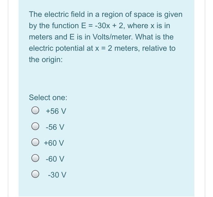 Solved The electric field in a region of space is given by | Chegg.com
