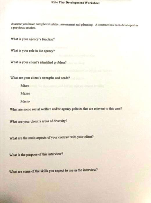 Role Play Development WorksheetAssume you have