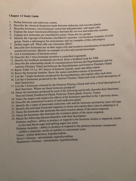 Solved Chapter 13 Study Guide 1. Define hormone and | Chegg.com