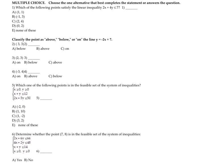 Solved MULTIPLE CHOICE. Choose The One Alternative That Best | Chegg.com