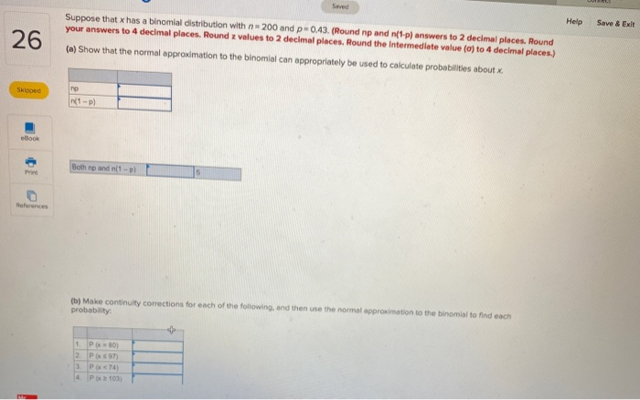 Solved Saved Help Save & Exit 26 Suppose that x has a | Chegg.com