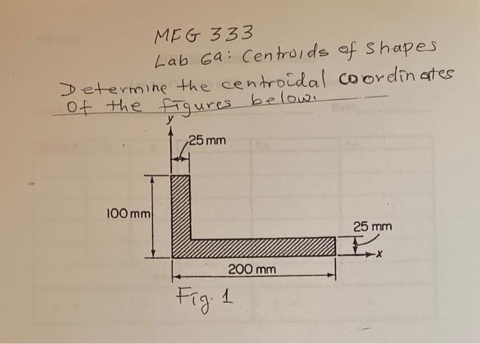 Solved MEG 333 Lab 6a Centroids of shapes Determine the | Chegg.com