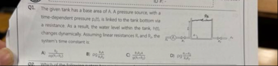 Solved Q1. ﻿The given tank has a base area of A. ﻿A pressure | Chegg.com