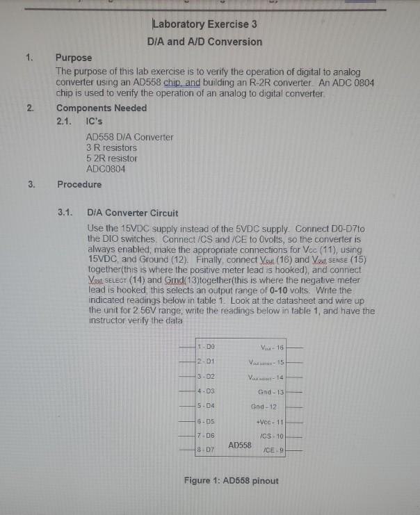 Solved 1. 2. Laboratory Exercise 3 DIA and A/D Conversion | Chegg.com