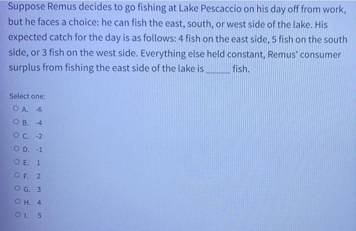 Solved Suppose Remus decides to go fishing at Lake Pescaccio | Chegg.com