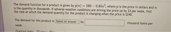 Solved The demand function for a product is given by | Chegg.com