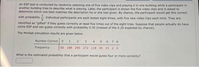 Solved An ESP test is conducted by randomly selecting one of | Chegg.com
