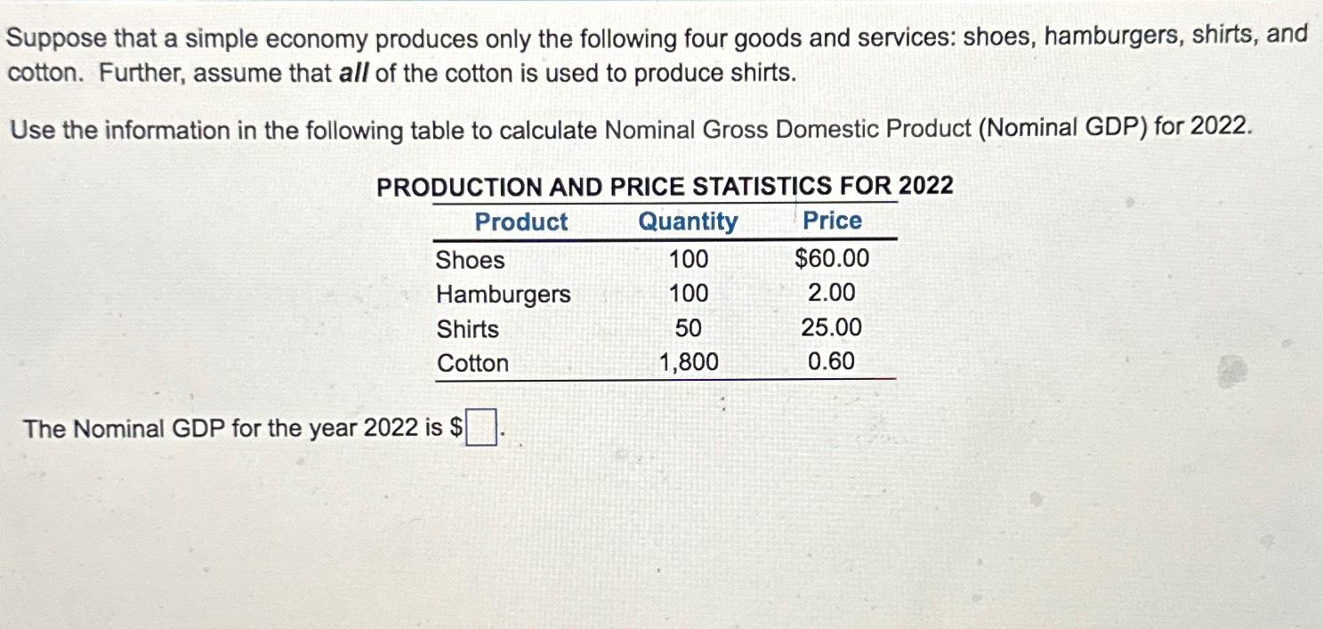 Solved Suppose that a simple economy produces only the | Chegg.com