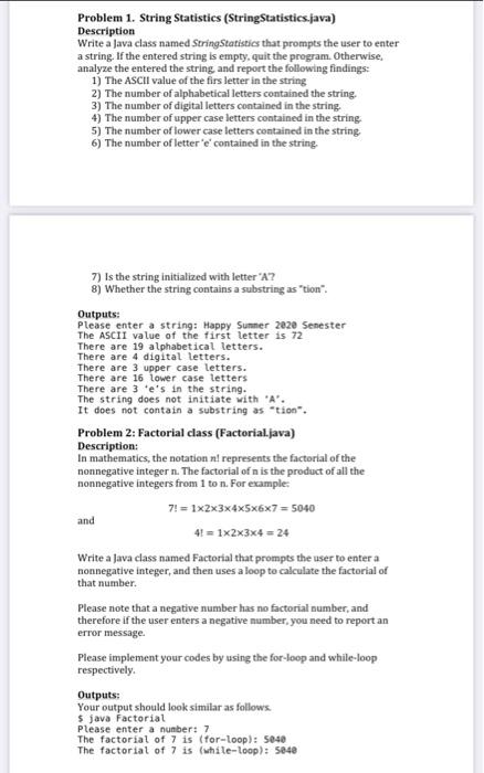 Solved Problem 1. String Statistics (StringStatistics.java) | Chegg.com