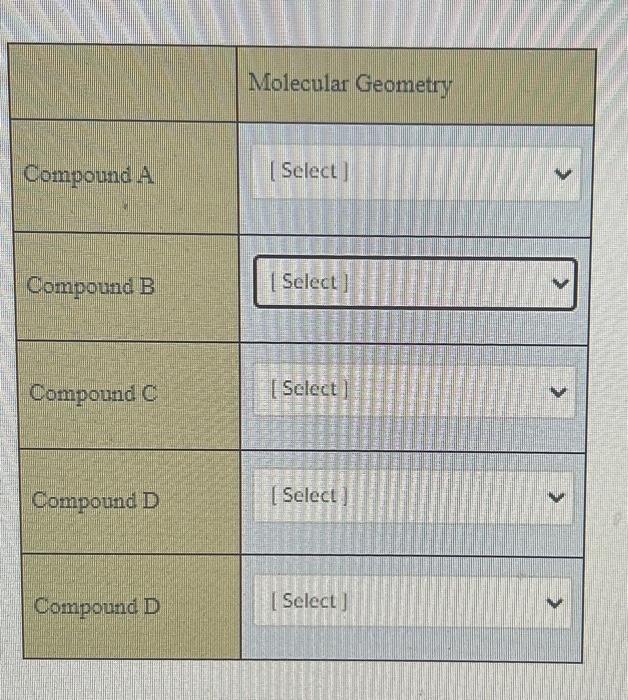 Solved 19. Select The Correct Molecular Geometry For Each Of | Chegg.com