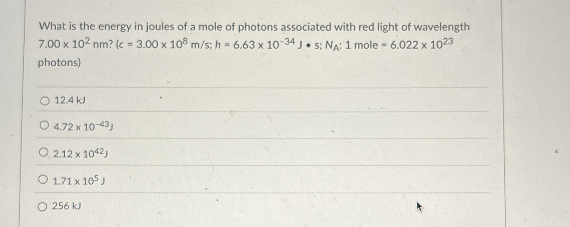 Solved What is the energy in joules of a mole of photons | Chegg.com