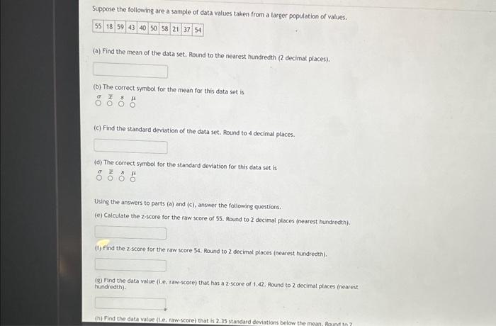 Solved Suppose the following are a sample of data values | Chegg.com